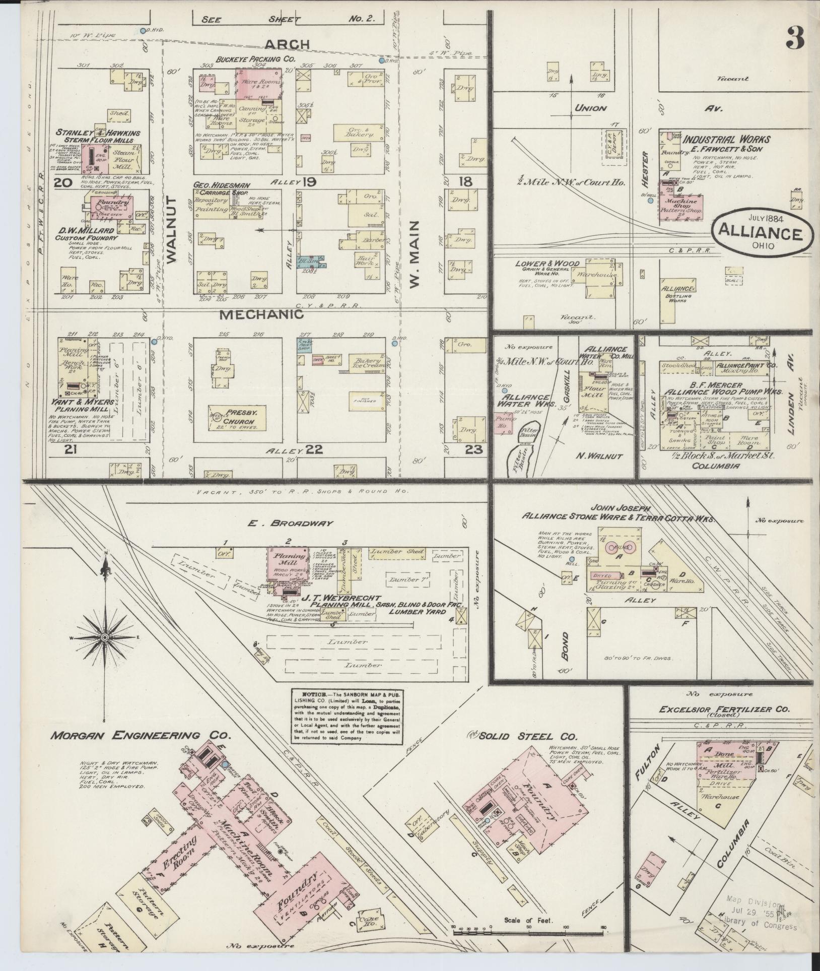 Sanborn Fire Insurance Map from Alliance, Stark County, Ohio (1884), Sheet #0003 - Historic Sanborn Fire Insurance Map Print, vintage old map wall art, antique decor, genealogy gift, Ohio Ohio map
