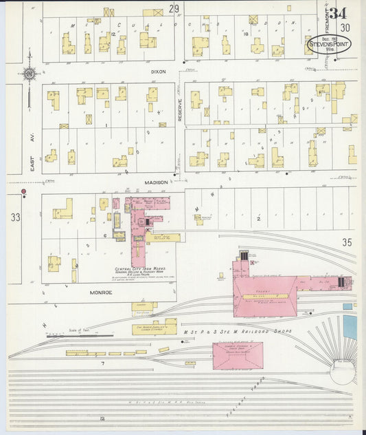 Sanborn Fire Insurance Map from Stevens Point, Portage County, Wisconsin (1912), Sheet #0034 - Historic Sanborn Fire Insurance Map Print, vintage old map wall art, antique decor, genealogy gift, Wisconsin Wisconsin map