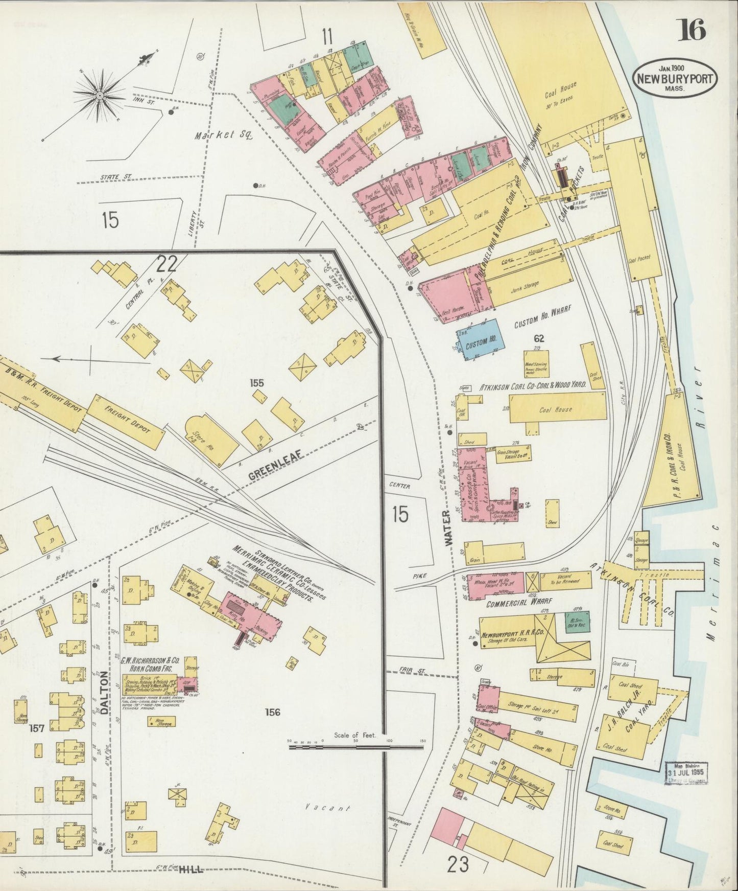 Sanborn Fire Insurance Map from Newburyport, Essex County, Massachusetts (1900), Sheet #0016 - Historic Sanborn Fire Insurance Map Print, vintage old map wall art, antique decor, genealogy gift, Massachusetts Massachusetts map