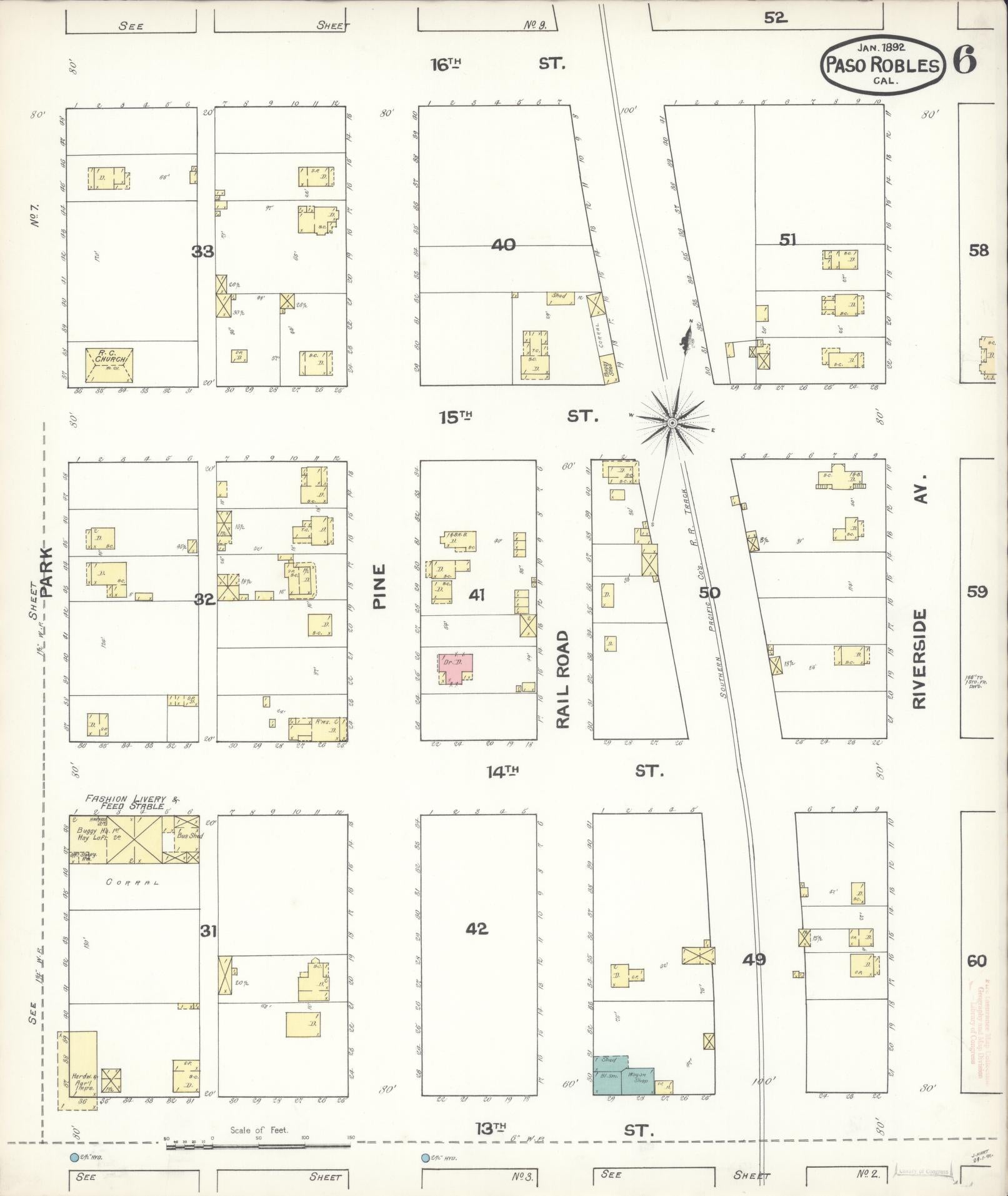 Sanborn Fire Insurance Map from Paso Robles, San Luis Obispo County, California (1892), Sheet #0006 - Complete Map Set gallery image, historic Sanborn map, vintage wall art, California California