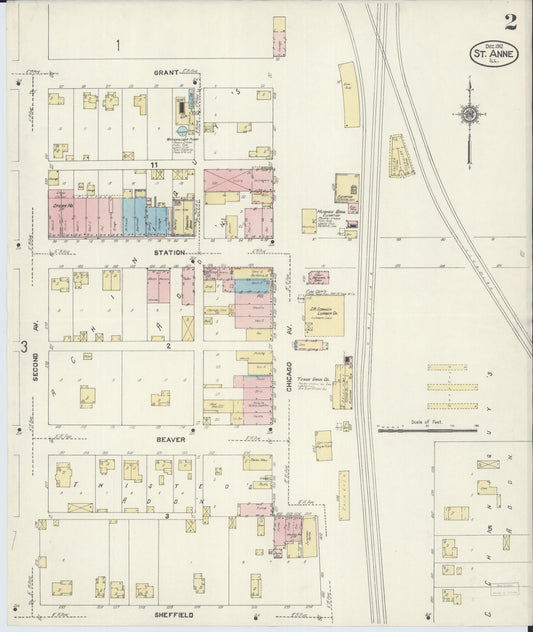 Sanborn Fire Insurance Map from Saint Anne, Kankakee County, Illinois (1912), Sheet #0002 - Historic Sanborn Fire Insurance Map Print, vintage old map wall art, antique decor, genealogy gift, Illinois Illinois map