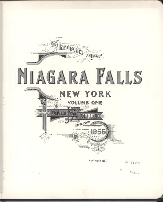 Sanborn Fire Insurance Map from Niagara Falls, Niagara County, New York (1955), Sheet #0001 - Historic Sanborn Fire Insurance Map Print, vintage old map wall art, antique decor, genealogy gift, New York New York map