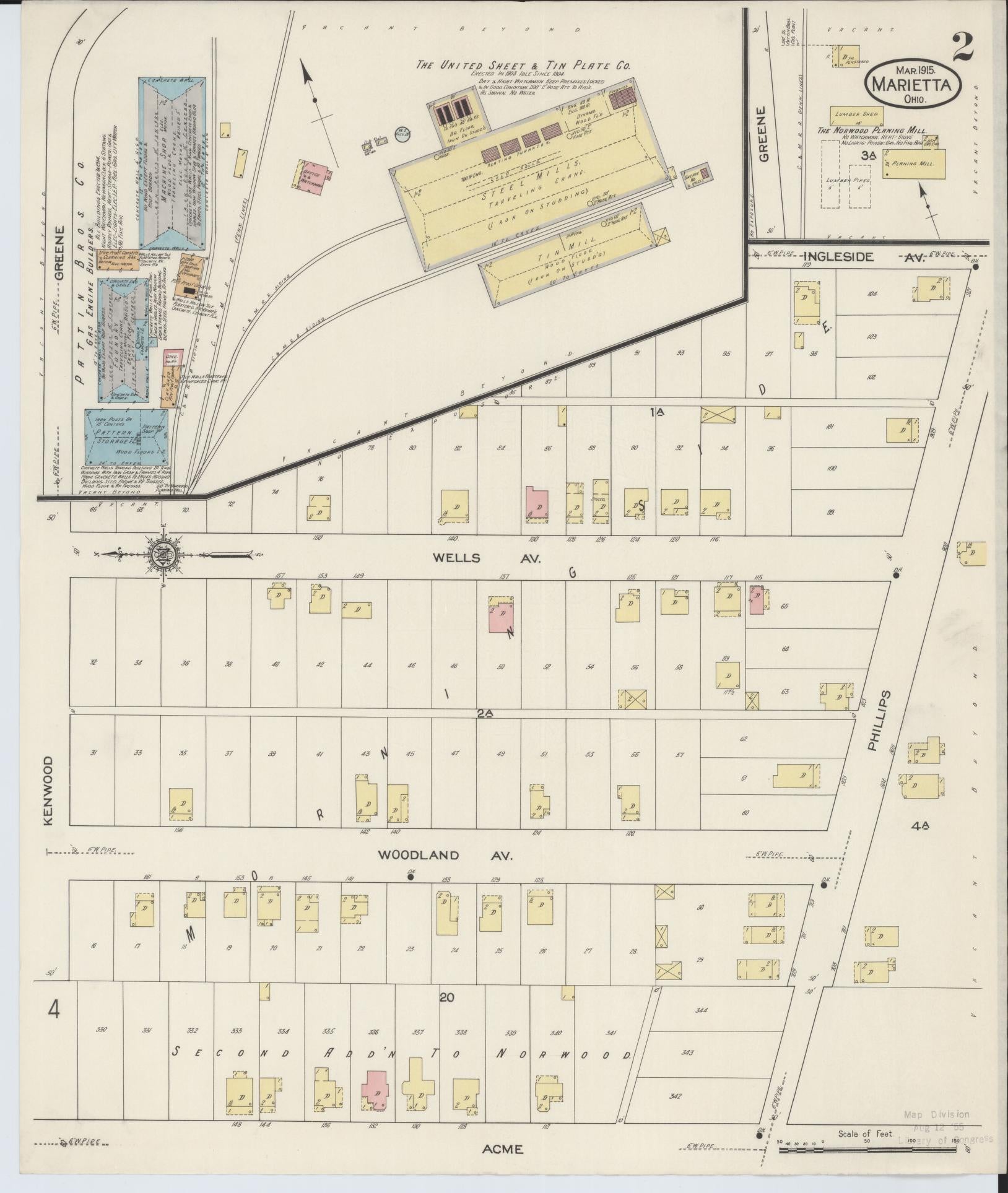 Sanborn Fire Insurance Map from Marietta, Washington County, Ohio (1915), Sheet #0002 - Complete Map Set gallery image, historic Sanborn map, vintage wall art, Ohio Ohio