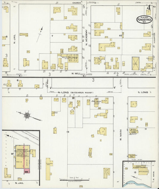 Sanborn Fire Insurance Map from Kingstree, Williamsburg County, South Carolina (1920), Sheet #0004 - Historic Sanborn Fire Insurance Map Print, vintage old map wall art, antique decor, genealogy gift, South Carolina South Carolina map