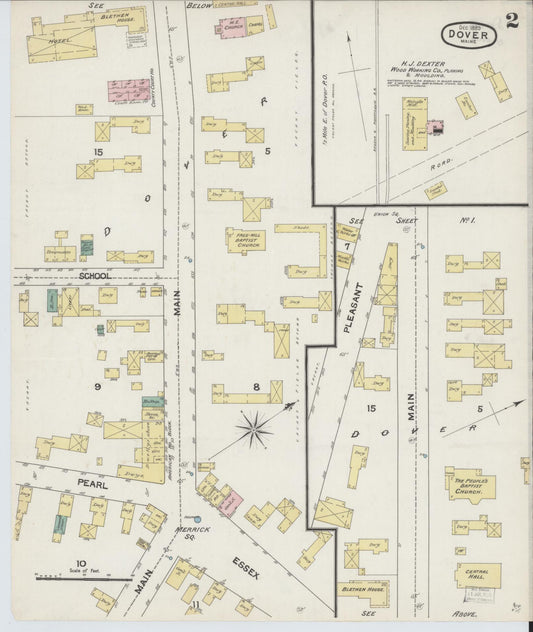 Sanborn Fire Insurance Map from Dover, Piscataguis County, Maine (1889), Sheet #0002 - Historic Sanborn Fire Insurance Map Print, vintage old map wall art, antique decor, genealogy gift, Maine Maine map