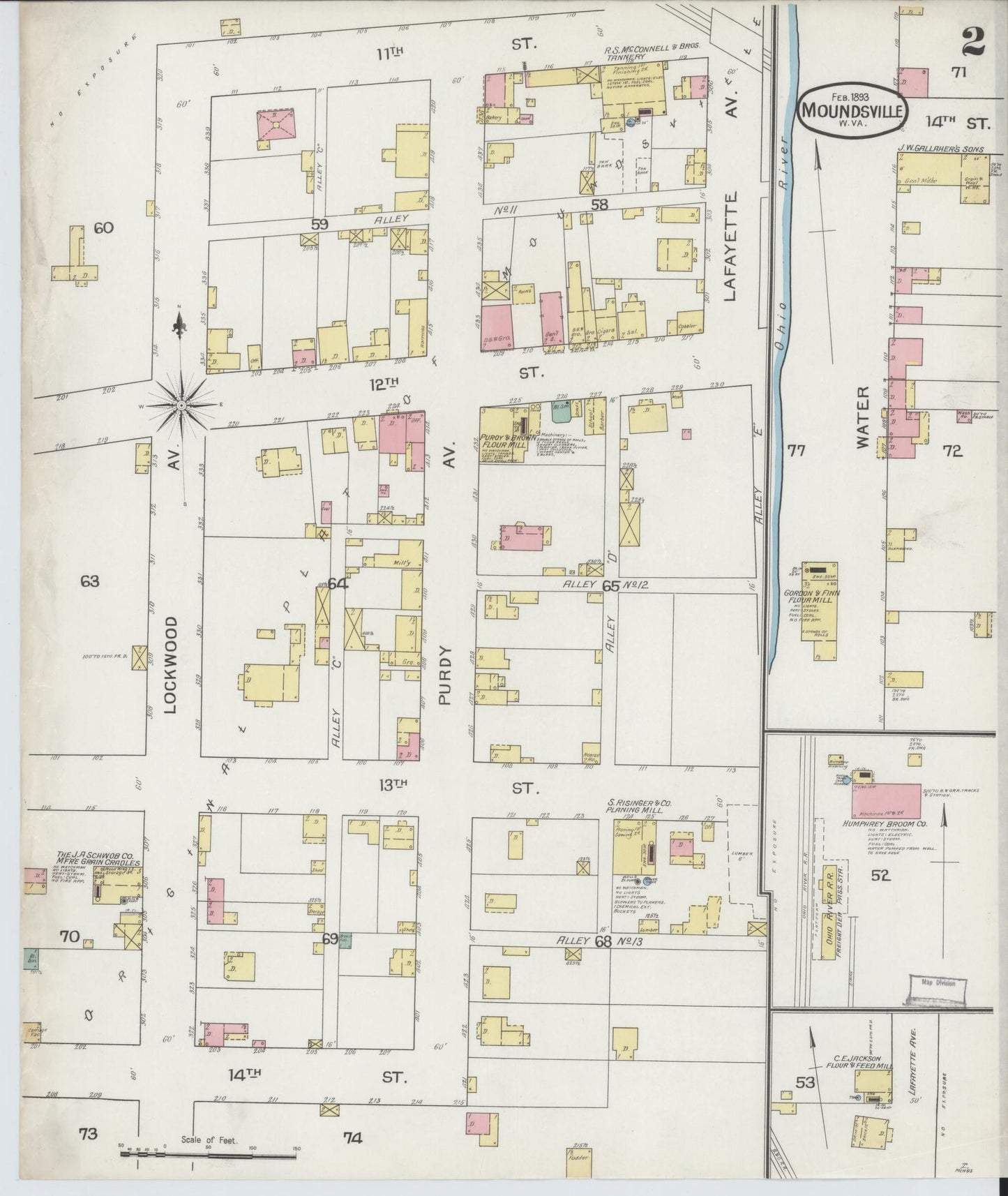 Sanborn Fire Insurance Map from Moundsville, Marshall County, West Virginia (1893), Sheet #0002 - Historic Sanborn Fire Insurance Map Print, vintage old map wall art, antique decor, genealogy gift, West Virginia West Virginia map