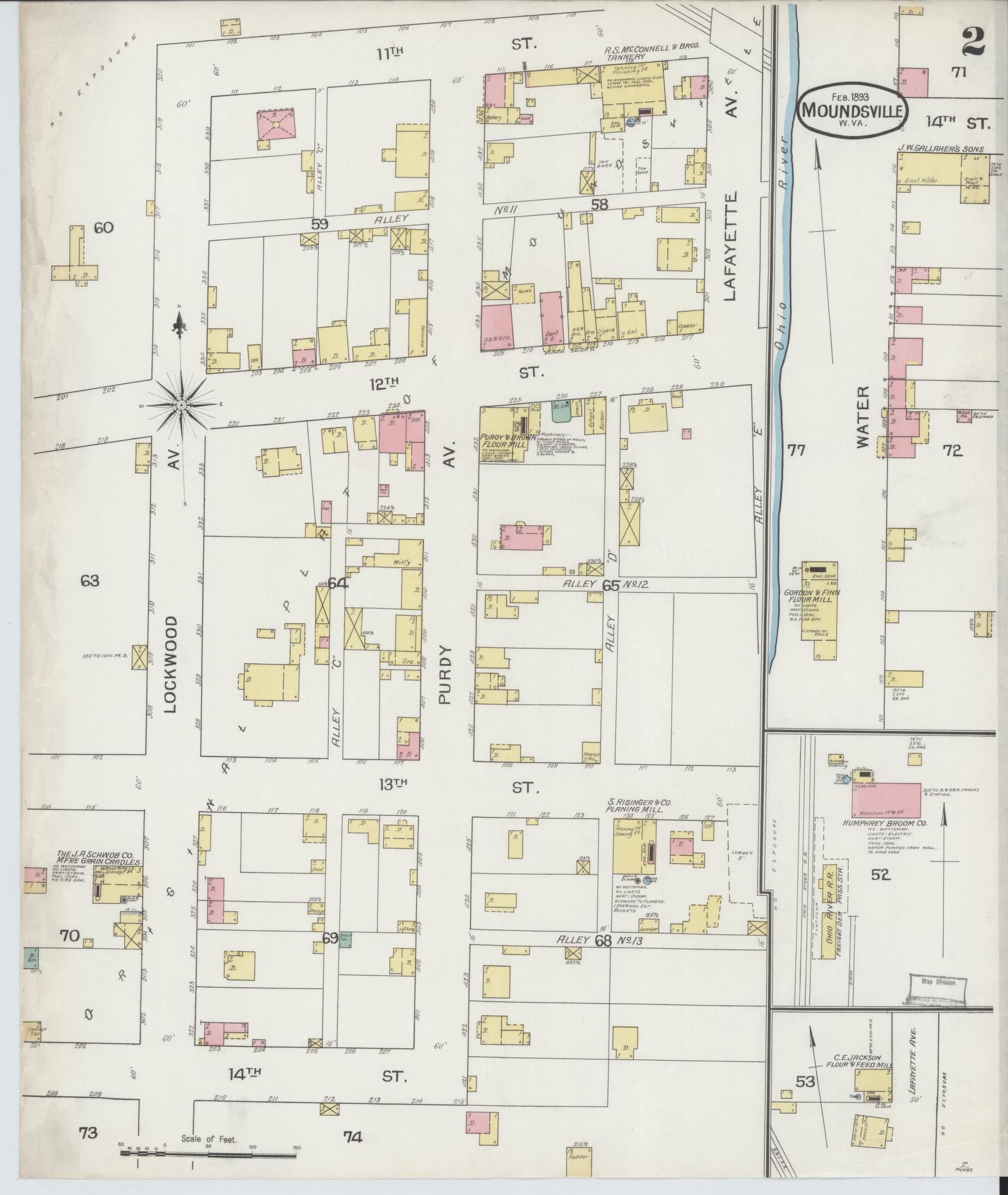 Sanborn Fire Insurance Map from Moundsville, Marshall County, West Virginia (1893), Sheet #0002 - Historic Sanborn Fire Insurance Map Print, vintage old map wall art, antique decor, genealogy gift, West Virginia West Virginia map