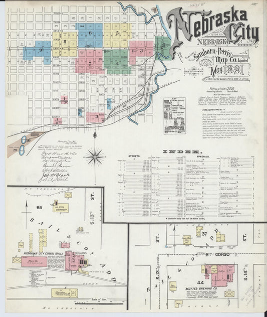 Sanborn Fire Insurance Map from Nebraska City, Otoe County, Nebraska (1891), Sheet #0001 - Complete Map Set gallery image, historic Sanborn map, vintage wall art, Nebraska Nebraska
