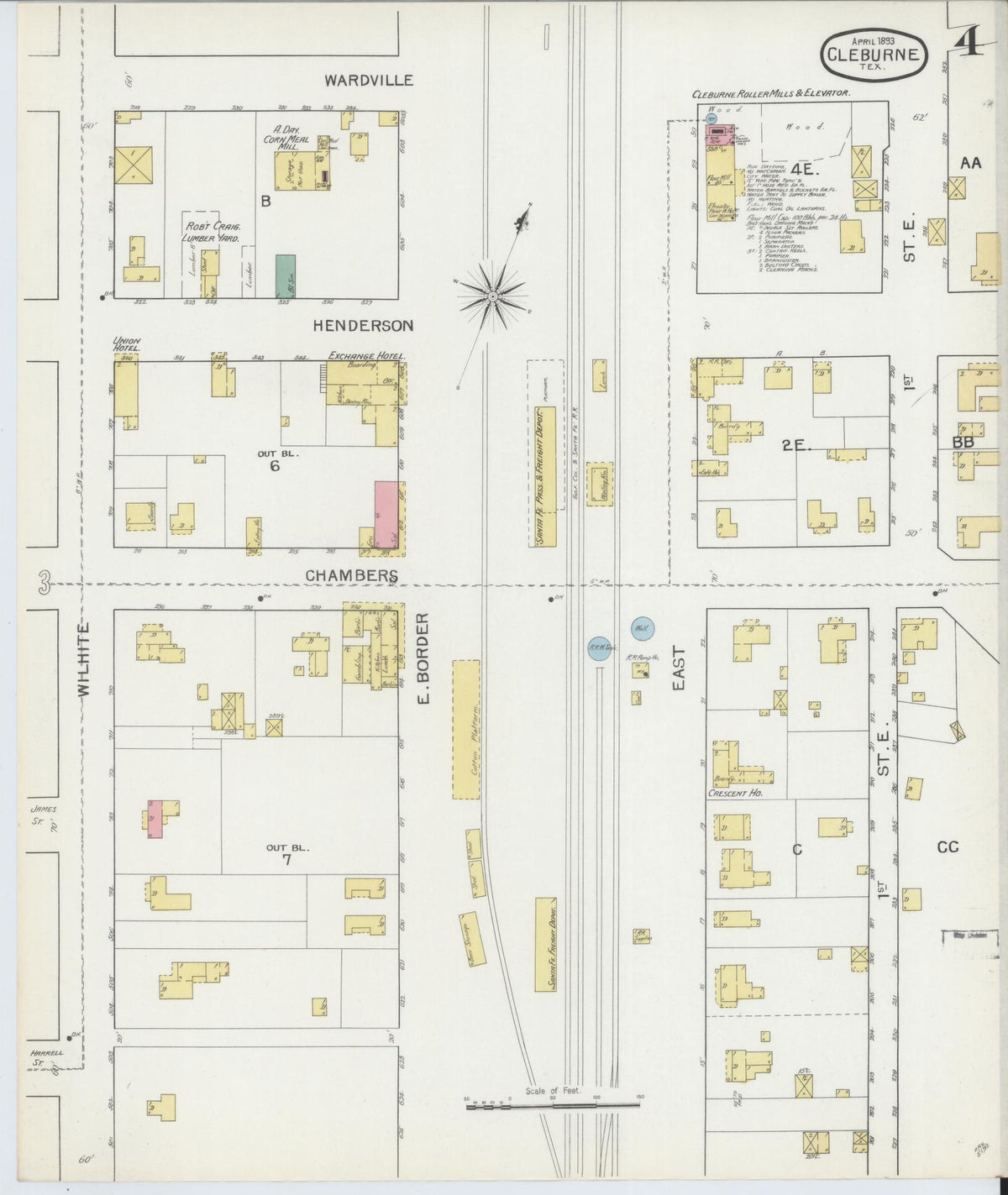 Sanborn Fire Insurance Map from Cleburne, Johnson County, Texas (1893), Sheet #0004 - Historic Sanborn Fire Insurance Map Print, vintage old map wall art, antique decor, genealogy gift, Texas Texas map