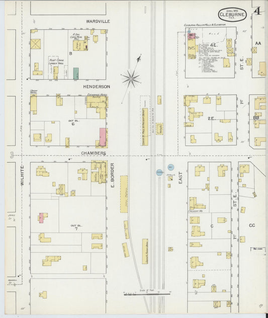 Sanborn Fire Insurance Map from Cleburne, Johnson County, Texas (1893), Sheet #0004 - Historic Sanborn Fire Insurance Map Print, vintage old map wall art, antique decor, genealogy gift, Texas Texas map