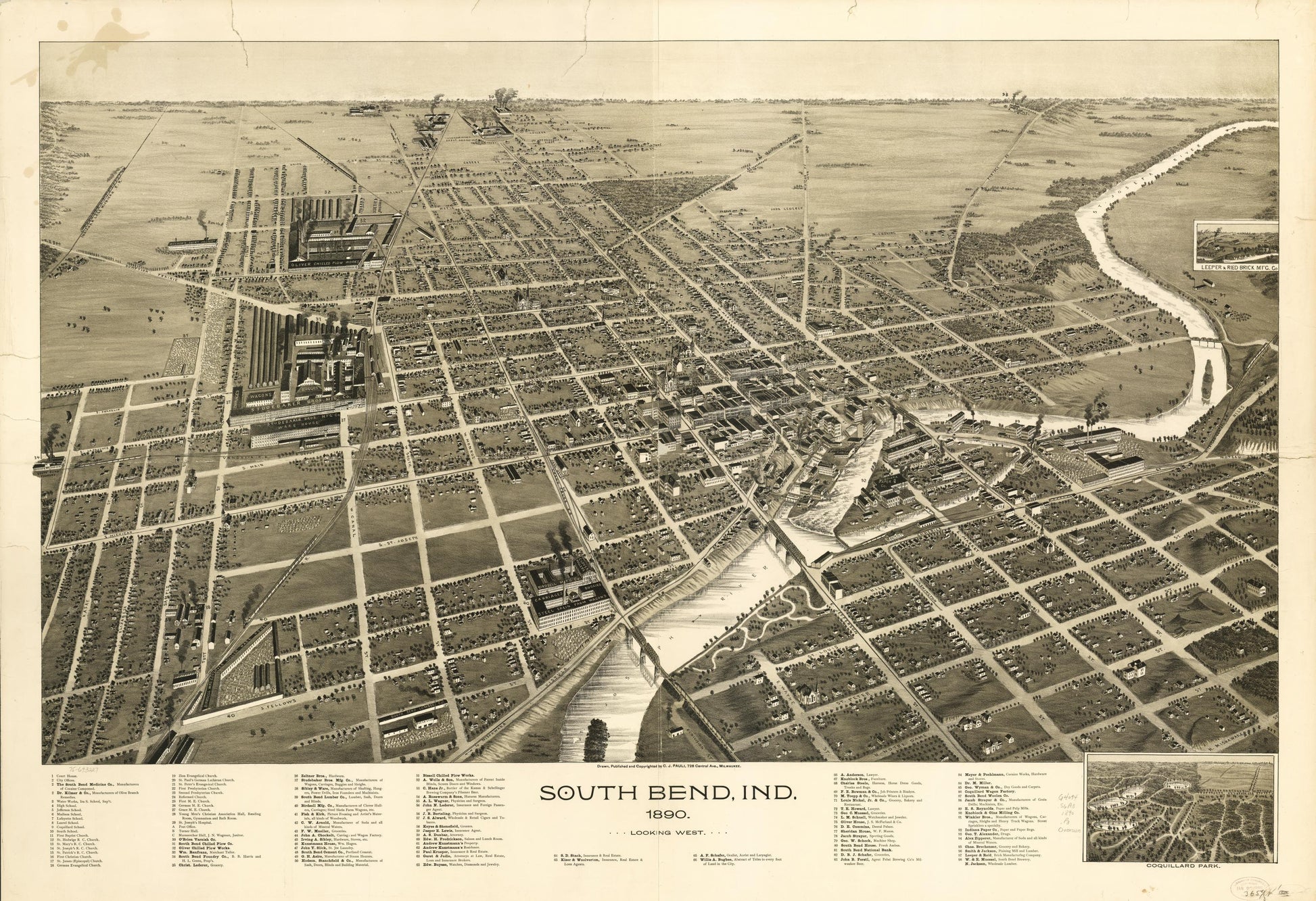 South Bend, Ind. 1890. (1890) – Historic Bird’s-Eye View Panorama Print