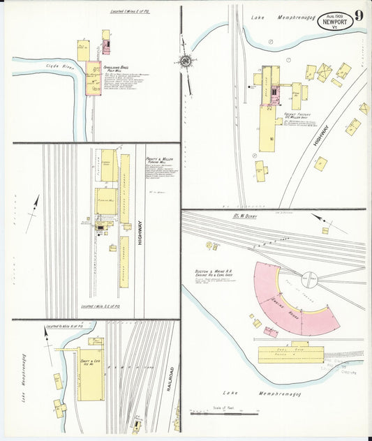 Sanborn Fire Insurance Map from Newport, Orleans County, Vermont (1909), Sheet #0009 - Historic Sanborn Fire Insurance Map Print, vintage old map wall art, antique decor, genealogy gift, Vermont Vermont map