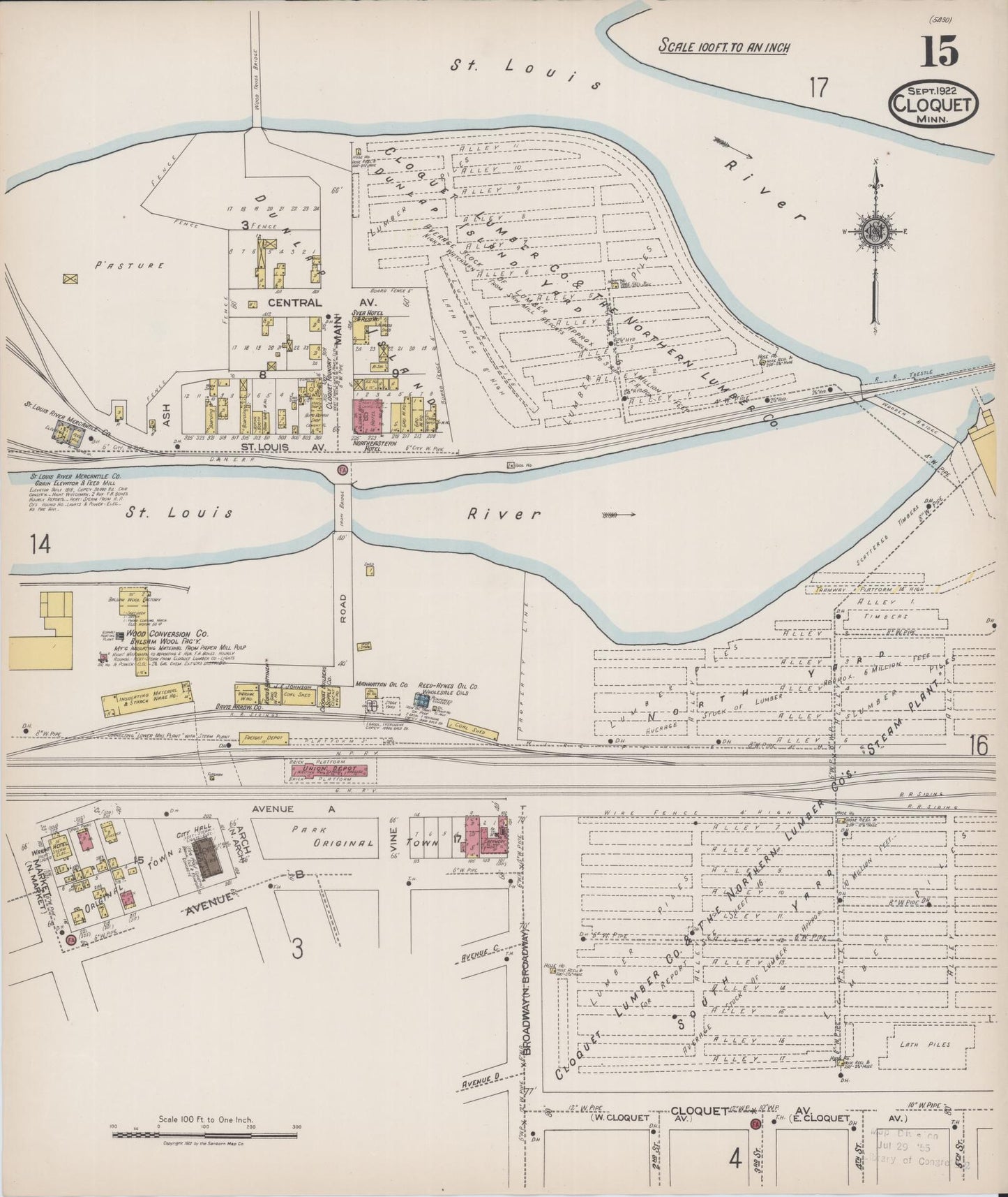 Sanborn Fire Insurance Map from Cloquet, Carlton County, Minnesota (1922), Sheet #0015 - Complete Map Set gallery image, historic Sanborn map, vintage wall art, Minnesota Minnesota