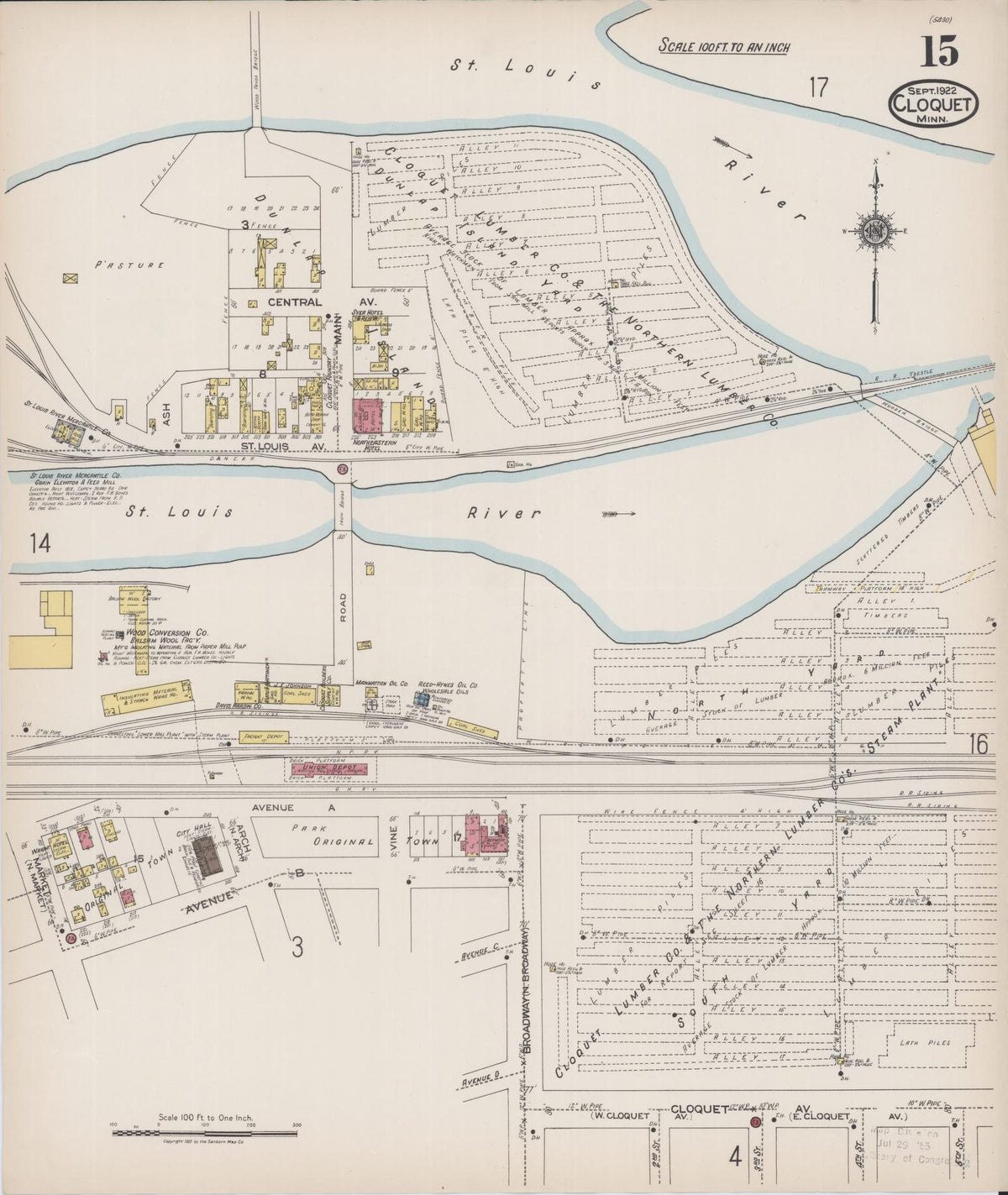 Sanborn Fire Insurance Map from Cloquet, Carlton County, Minnesota (1922), Sheet #0015 - Complete Map Set gallery image, historic Sanborn map, vintage wall art, Minnesota Minnesota