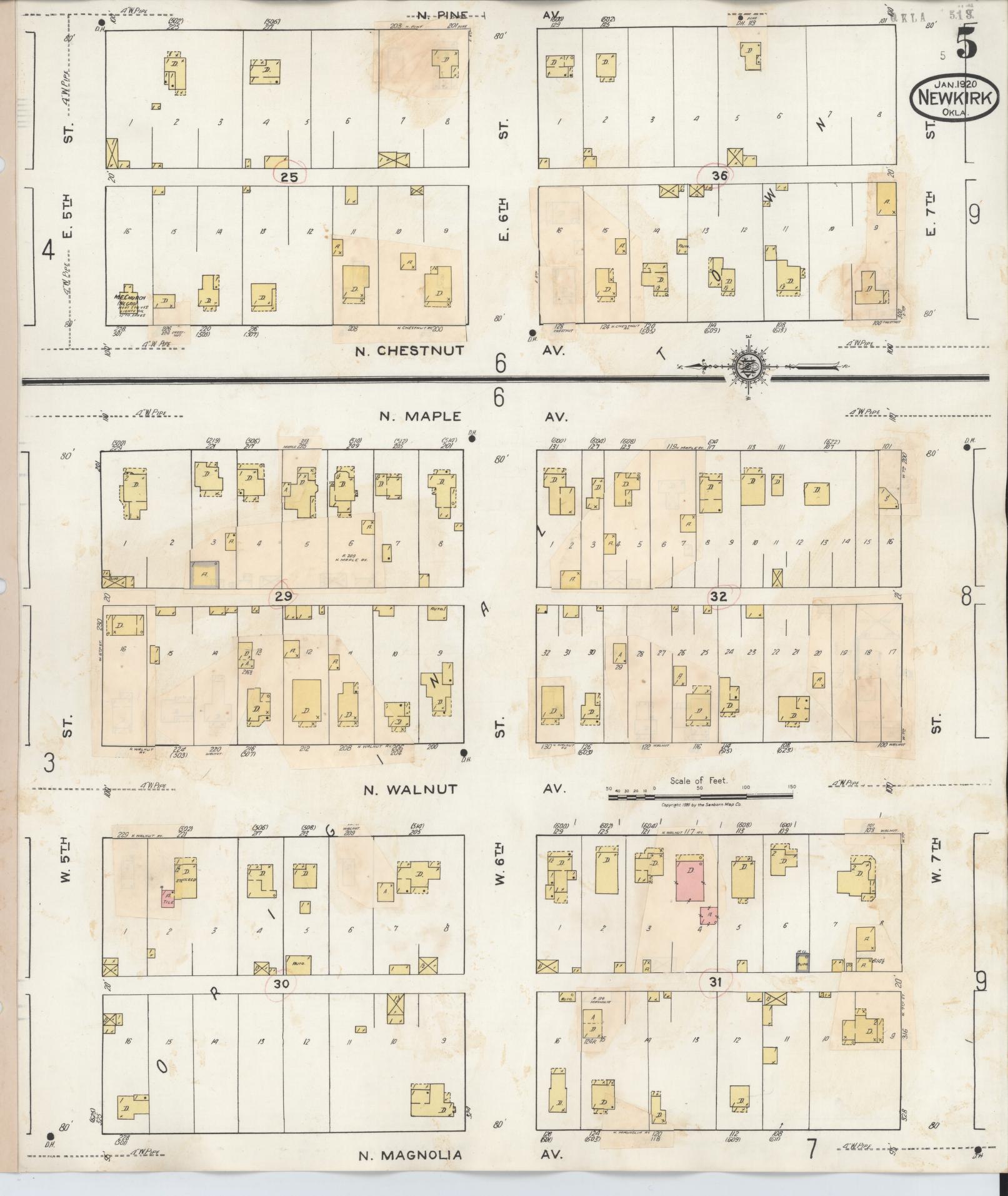 Sanborn Fire Insurance Map from Newkirk, Kay County, Oklahoma (1942), Sheet #0005 - Historic Sanborn Fire Insurance Map Print, vintage old map wall art, antique decor, genealogy gift, Oklahoma Oklahoma map