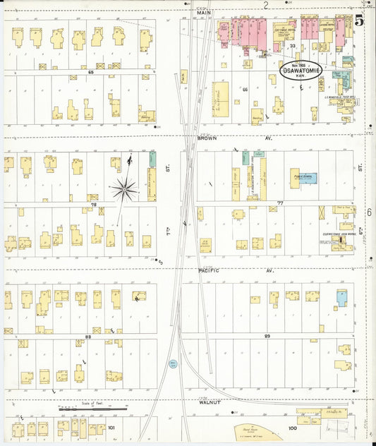 Sanborn Fire Insurance Map from Osawatomie, Miami County, Kansas (1905), Sheet #0005 - Historic Sanborn Fire Insurance Map Print, vintage old map wall art, antique decor, genealogy gift, Kansas Kansas map