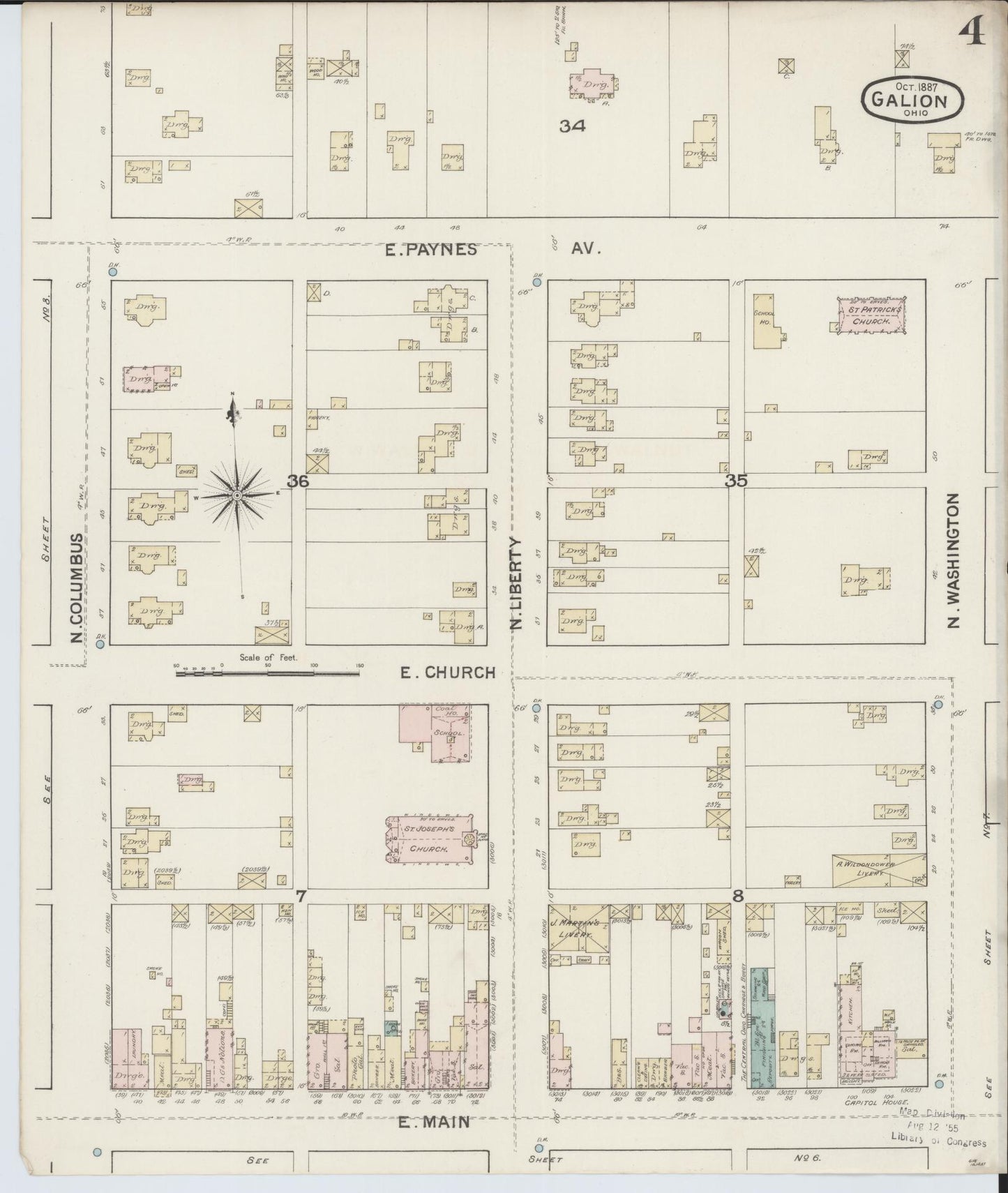 Sanborn Fire Insurance Map from Galion, Crawford County, Ohio (1887), Sheet #0004 - Historic Sanborn Fire Insurance Map Print, vintage old map wall art, antique decor, genealogy gift, Ohio Ohio map
