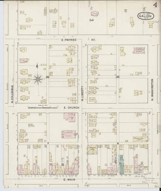 Sanborn Fire Insurance Map from Galion, Crawford County, Ohio (1887), Sheet #0004 - Historic Sanborn Fire Insurance Map Print, vintage old map wall art, antique decor, genealogy gift, Ohio Ohio map