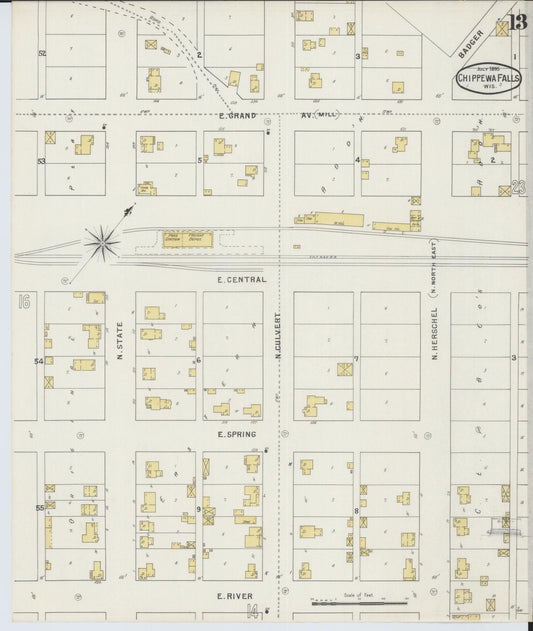 Sanborn Fire Insurance Map from Chippewa Falls, Chippewa County, Wisconsin (1895), Sheet #0013 - Historic Sanborn Fire Insurance Map Print, vintage old map wall art, antique decor, genealogy gift, Wisconsin Wisconsin map