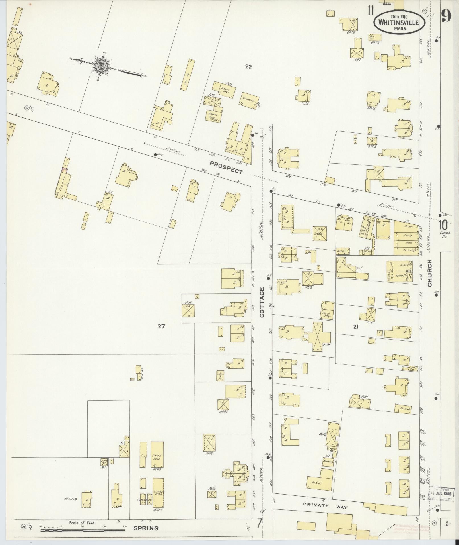 Sanborn Fire Insurance Map from Whitinsville, Worcester County, Massachusetts (1910), Sheet #0009 - Historic Sanborn Fire Insurance Map Print, vintage old map wall art, antique decor, genealogy gift, Massachusetts Massachusetts map