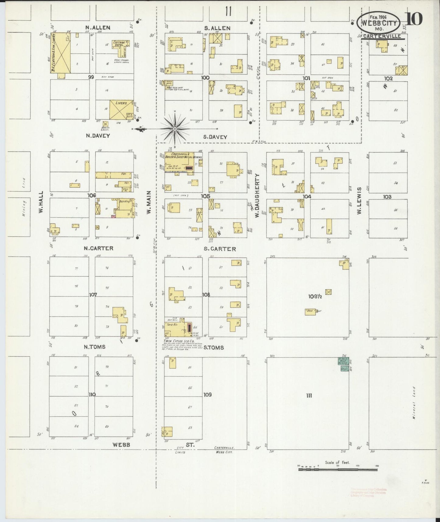 Sanborn Fire Insurance Map from Webb City, Jasper County, Missouri (1906), Sheet #0010 - Historic Sanborn Fire Insurance Map Print, vintage old map wall art, antique decor, genealogy gift, Missouri Missouri map