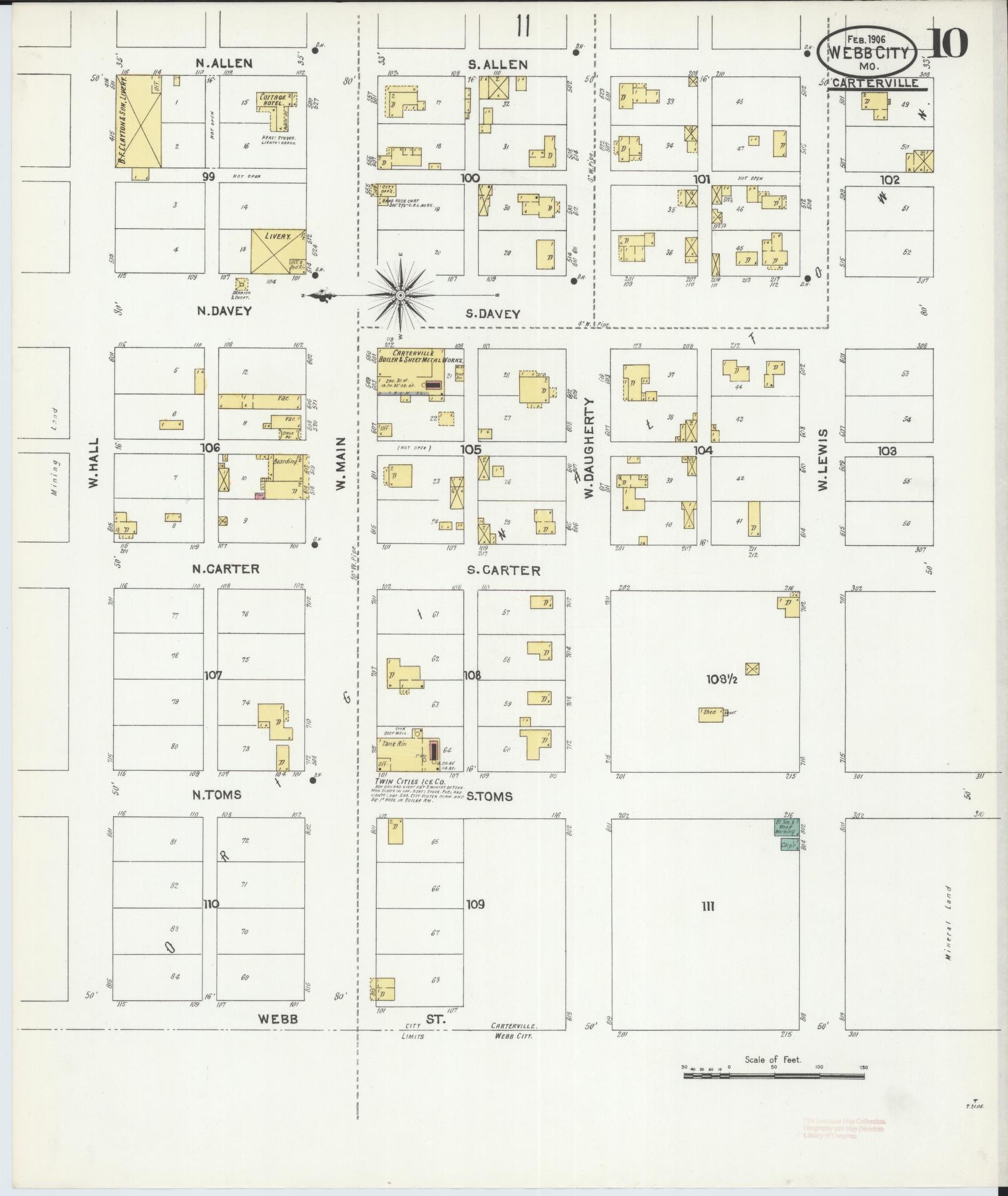 Sanborn Fire Insurance Map from Webb City, Jasper County, Missouri (1906), Sheet #0010 - Historic Sanborn Fire Insurance Map Print, vintage old map wall art, antique decor, genealogy gift, Missouri Missouri map