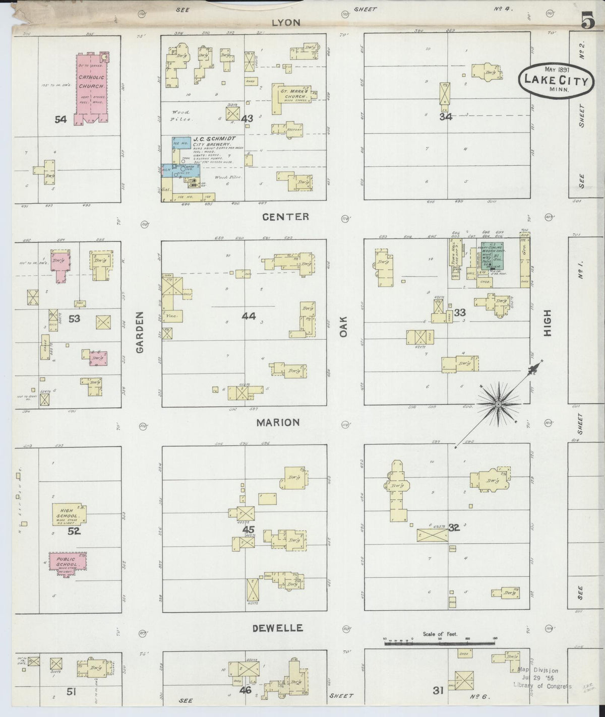 Sanborn Fire Insurance Map from Lake City, Wabasha County, Minnesota (1891), Sheet #0005 - Historic Sanborn Fire Insurance Map Print, vintage old map wall art, antique decor, genealogy gift, Minnesota Minnesota map