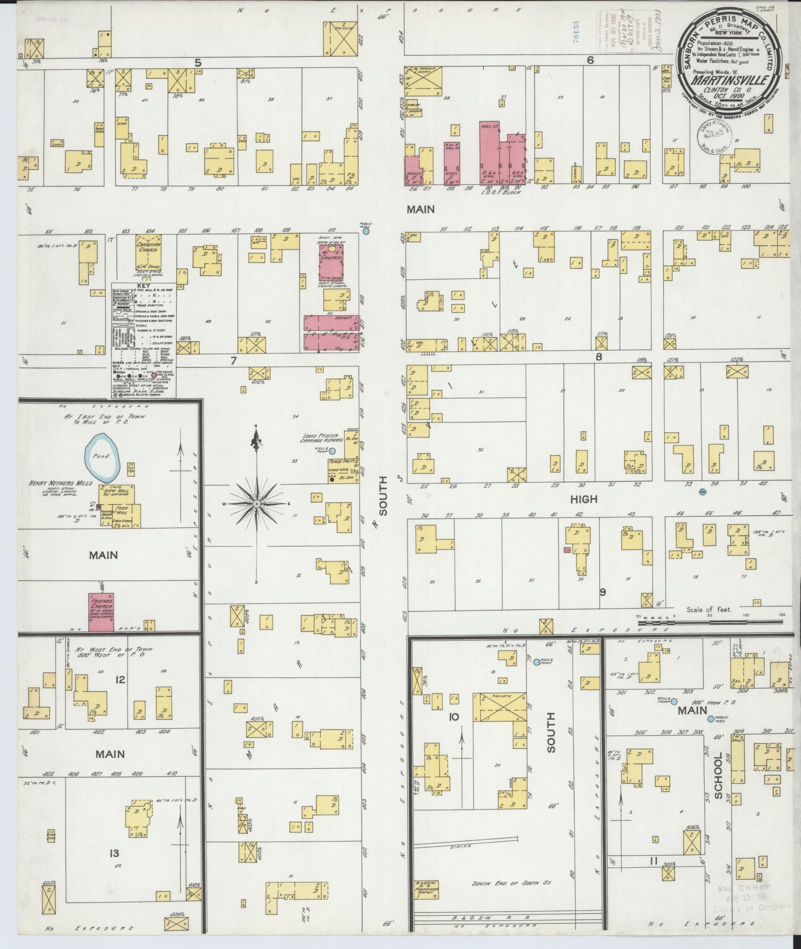 Sanborn Fire Insurance Map from Martinsville, Clinton County, Ohio (1900), Sheet #0001 - Historic Sanborn Fire Insurance Map Print, vintage old map wall art, antique decor, genealogy gift, Ohio Ohio map