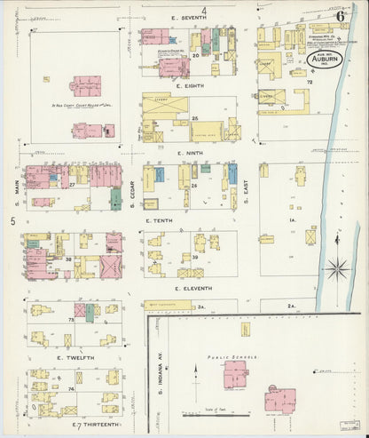 Sanborn Fire Insurance Map from Auburn, De Kalb County, Indiana (1907), Sheet #0006 - Historic Sanborn Fire Insurance Map Print, vintage old map wall art, antique decor, genealogy gift, Indiana Indiana map