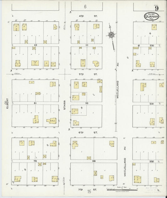 Sanborn Fire Insurance Map from Quanah, Hardeman County, Texas (1921), Sheet #0009 - Historic Sanborn Fire Insurance Map Print, vintage old map wall art, antique decor, genealogy gift, Texas Texas map