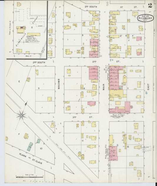 Sanborn Fire Insurance Map from Richmond, Macomb County, Michigan (1895), Sheet #0002 - Historic Sanborn Fire Insurance Map Print, vintage old map wall art, antique decor, genealogy gift, Michigan Michigan map