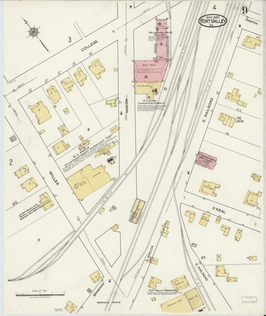 Sanborn Fire Insurance Map from Fort Valley, Peach County, Georgia (1920), Sheet #0009 - Historic Sanborn Fire Insurance Map Print, vintage old map wall art, antique decor, genealogy gift, Georgia Georgia map
