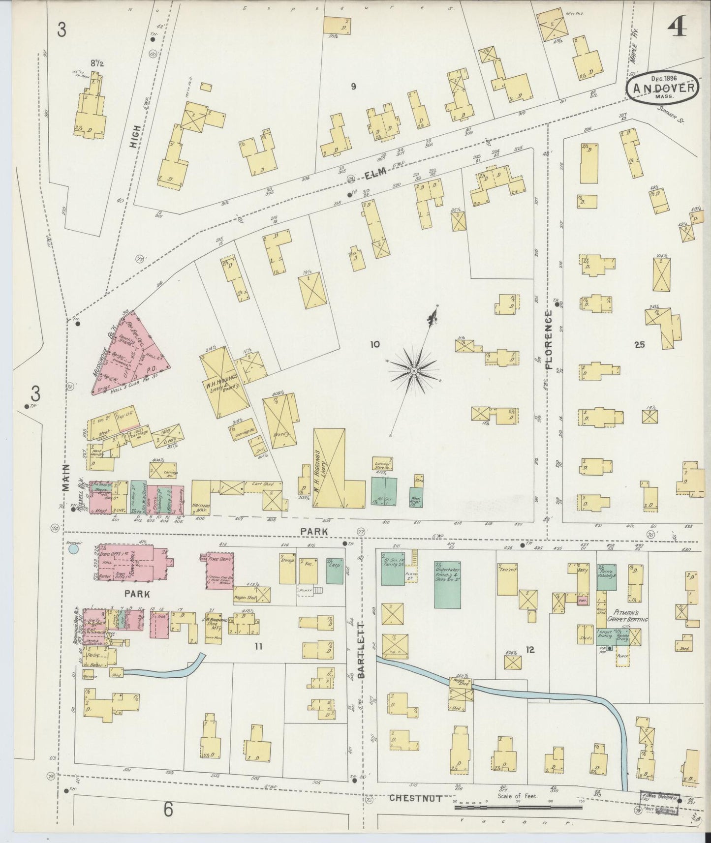 Sanborn Fire Insurance Map from Andover, Essex County, Massachusetts (1896), Sheet #0004 - Complete Map Set gallery image, historic Sanborn map, vintage wall art, Massachusetts Massachusetts