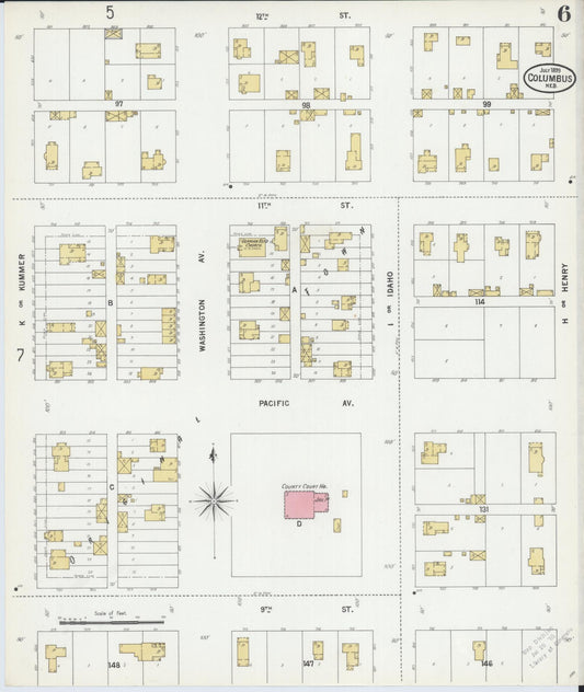 Sanborn Fire Insurance Map from Columbus, Platte County, Nebraska (1899), Sheet #0006 - Historic Sanborn Fire Insurance Map Print, vintage old map wall art, antique decor, genealogy gift, Nebraska Nebraska map