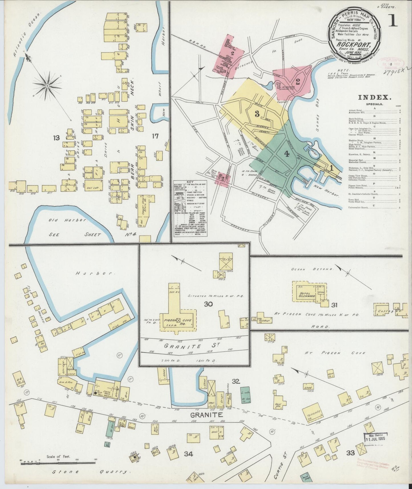 Sanborn Fire Insurance Map from Rockport, Essex County, Massachusetts (1892), Sheet #0001 - Historic Sanborn Fire Insurance Map Print, vintage old map wall art, antique decor, genealogy gift, Massachusetts Massachusetts map