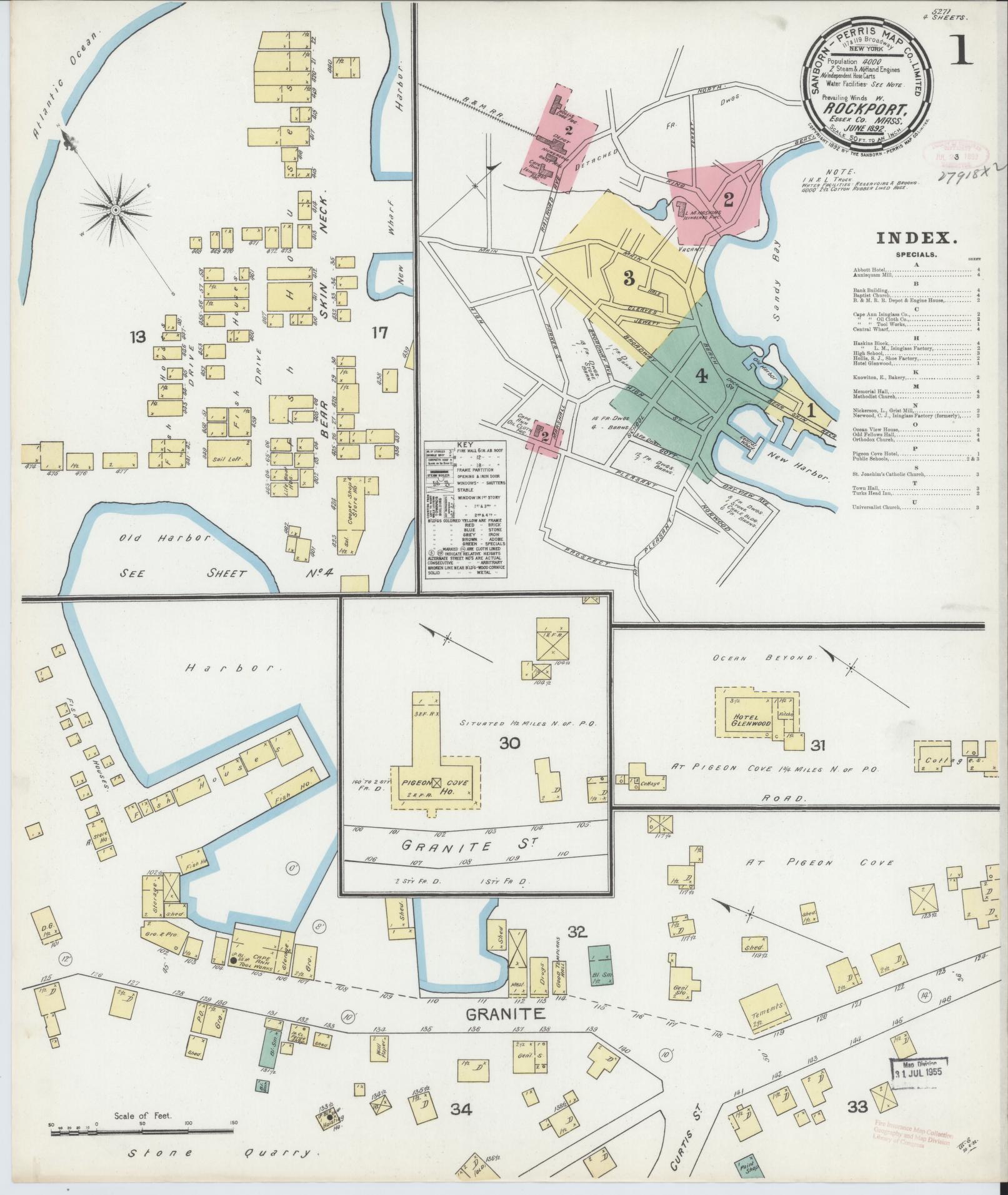 Sanborn Fire Insurance Map from Rockport, Essex County, Massachusetts (1892), Sheet #0001 - Historic Sanborn Fire Insurance Map Print, vintage old map wall art, antique decor, genealogy gift, Massachusetts Massachusetts map
