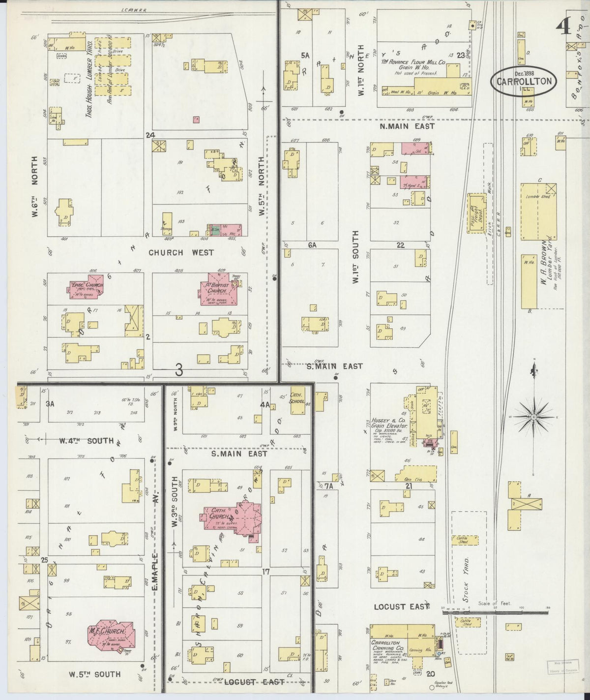 Sanborn Fire Insurance Map from Carrollton, Greene County, Illinois (1898), Sheet #0004 - Complete Map Set gallery image, historic Sanborn map, vintage wall art, Illinois Illinois