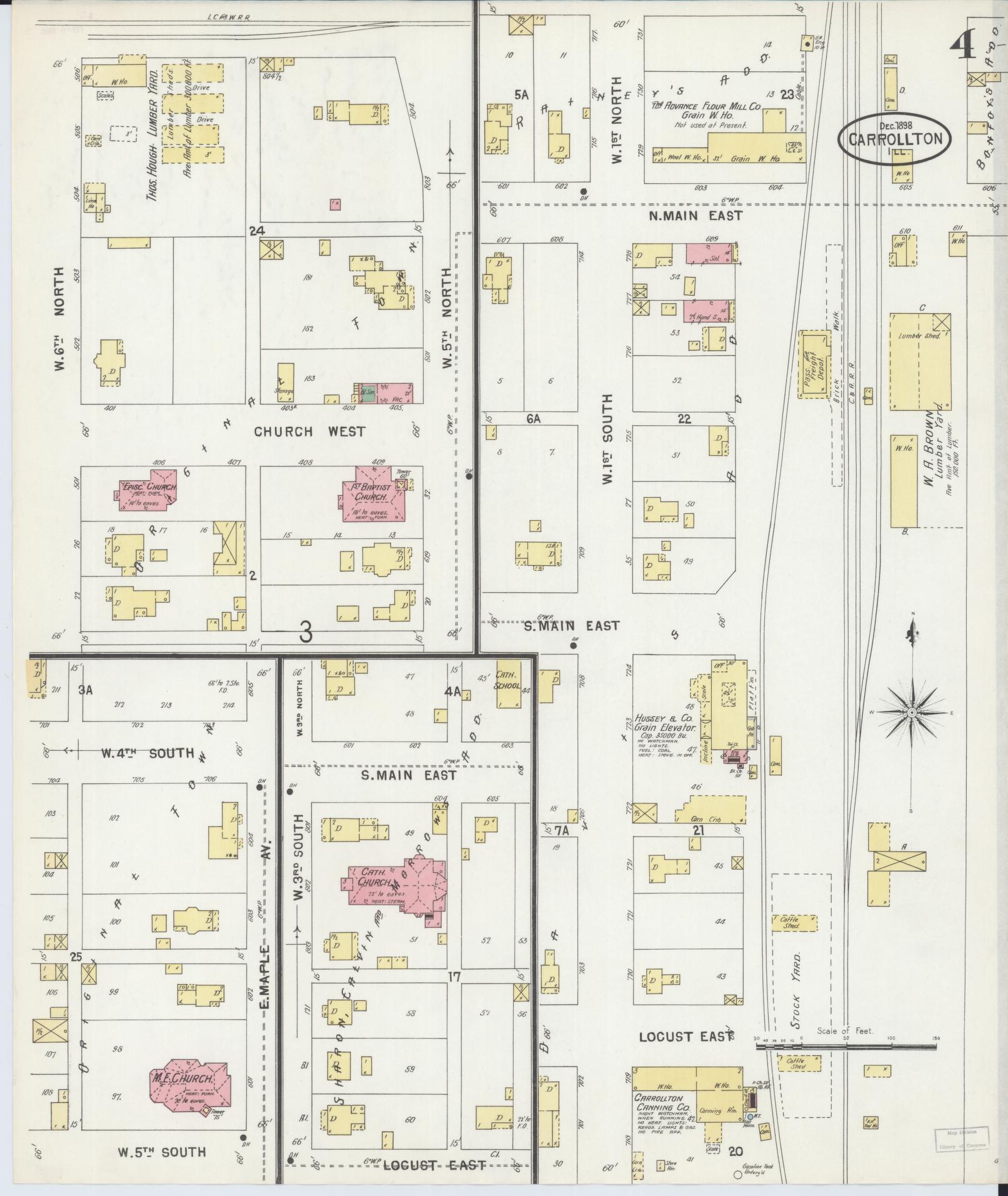 Sanborn Fire Insurance Map from Carrollton, Greene County, Illinois (1898), Sheet #0004 - Complete Map Set gallery image, historic Sanborn map, vintage wall art, Illinois Illinois