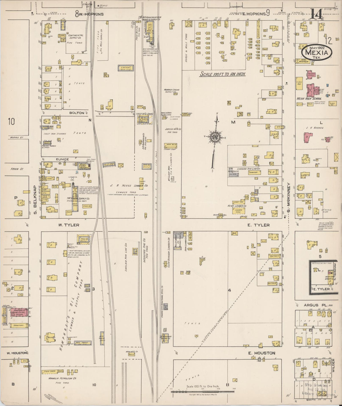 Sanborn Fire Insurance Map from Mexia, Limestone County, Texas (1922), Sheet #0014 - Historic Sanborn Fire Insurance Map Print, vintage old map wall art, antique decor, genealogy gift, Texas Texas map