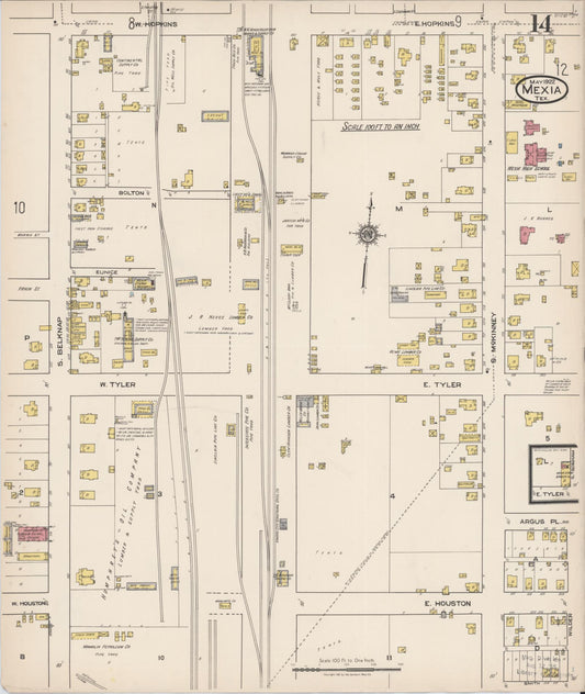 Sanborn Fire Insurance Map from Mexia, Limestone County, Texas (1922), Sheet #0014 - Historic Sanborn Fire Insurance Map Print, vintage old map wall art, antique decor, genealogy gift, Texas Texas map