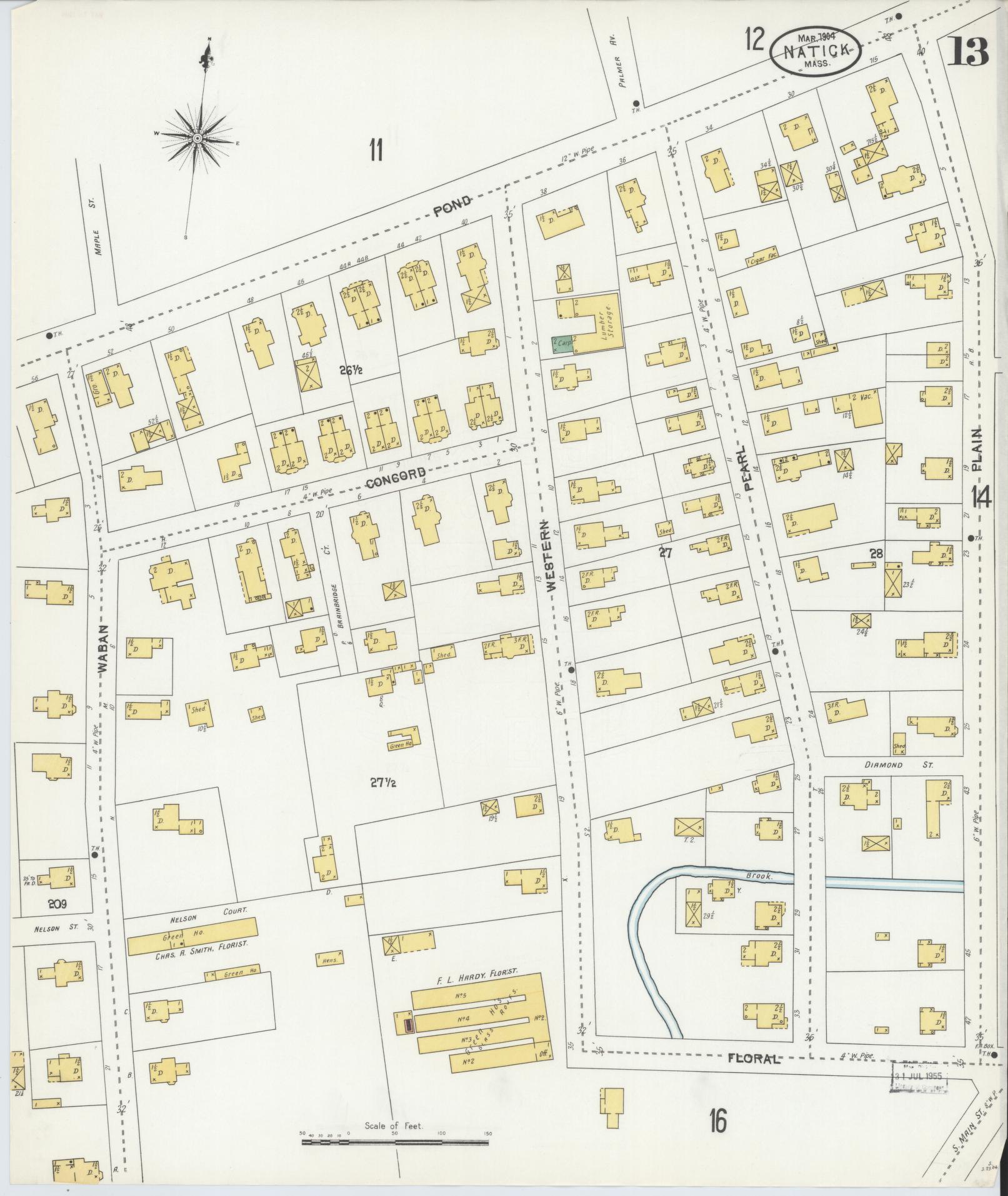 Sanborn Fire Insurance Map from Natick, Middlesex County, Massachusetts (1904), Sheet #0013 - Complete Map Set gallery image, historic Sanborn map, vintage wall art, Massachusetts Massachusetts