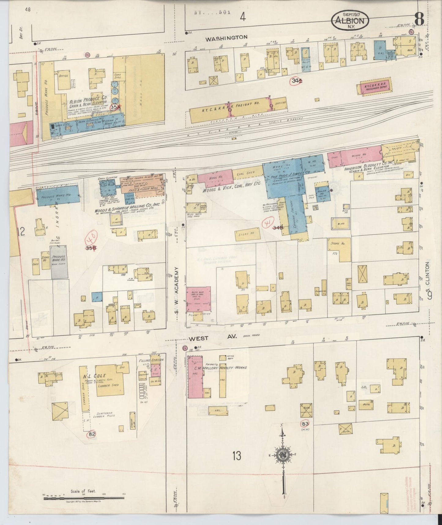 Sanborn Fire Insurance Map from Albion, Orleans County, New York (1941), Sheet #0008 - Complete Map Set gallery image, historic Sanborn map, vintage wall art, New York New York