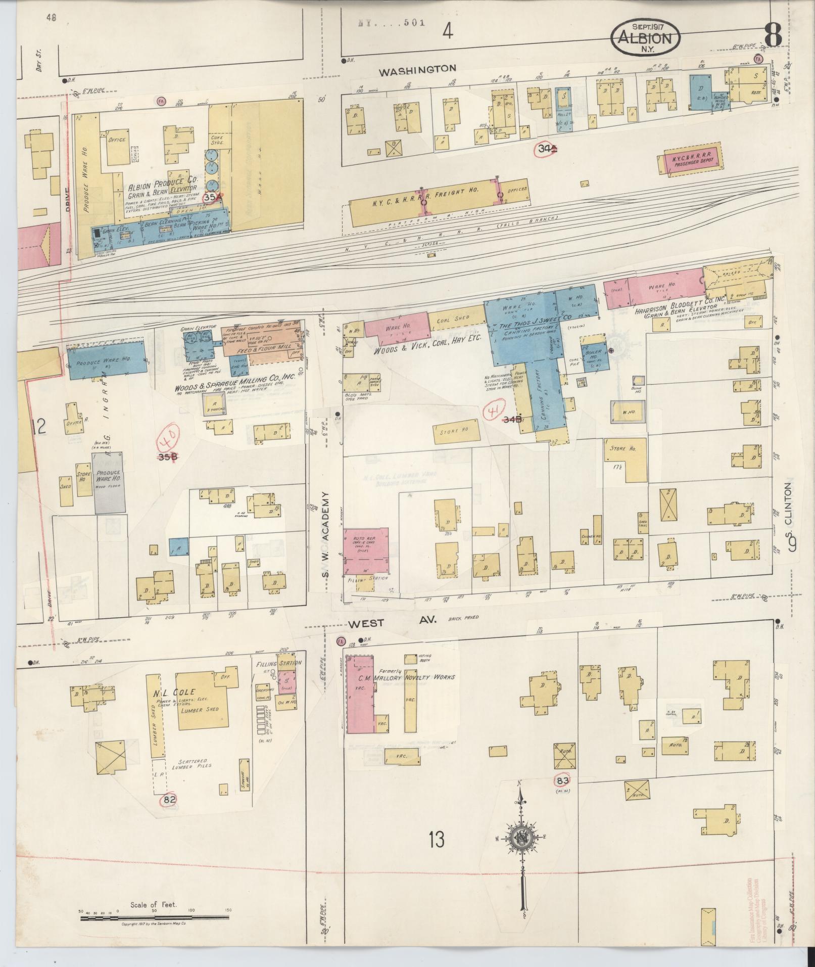 Sanborn Fire Insurance Map from Albion, Orleans County, New York (1941), Sheet #0008 - Complete Map Set gallery image, historic Sanborn map, vintage wall art, New York New York