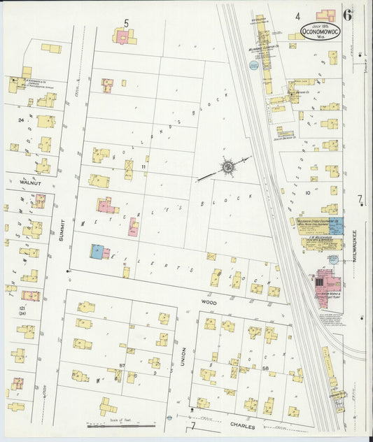 Sanborn Fire Insurance Map from Oconomowoc, Waukesha County, Wisconsin (1915), Sheet #0006 - Historic Sanborn Fire Insurance Map Print, vintage old map wall art, antique decor, genealogy gift, Wisconsin Wisconsin map