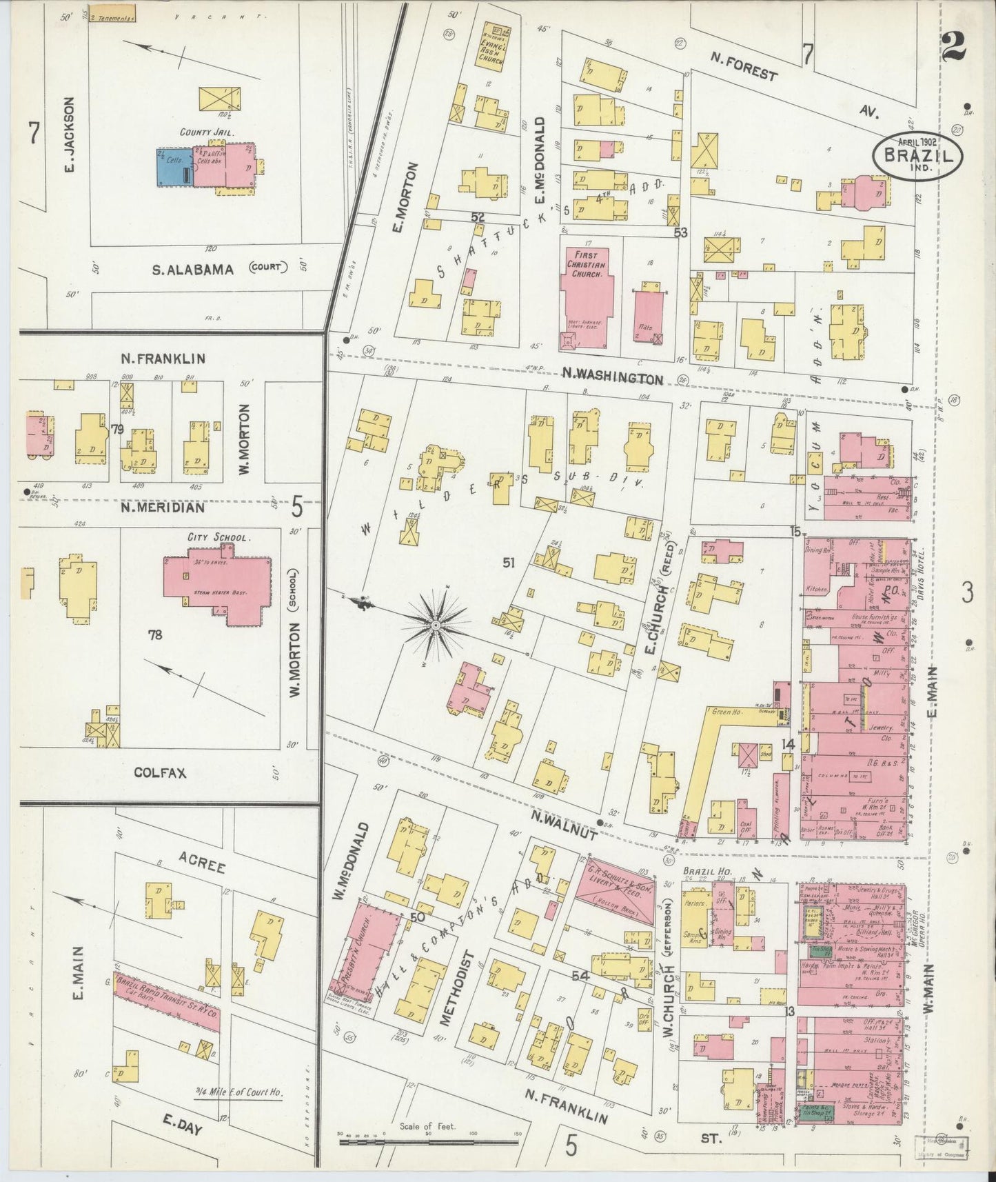 Sanborn Fire Insurance Map from Brazil, Clay County, Indiana (1902), Sheet #0002 - Complete Map Set gallery image, historic Sanborn map, vintage wall art, Indiana Indiana