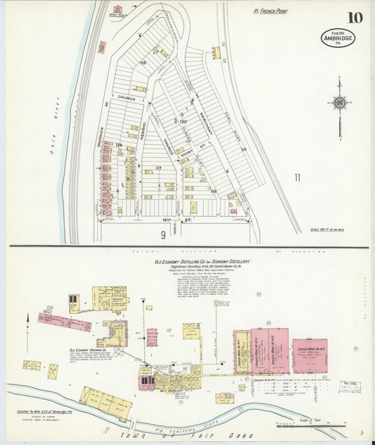 Sanborn Fire Insurance Map from Ambridge, Beaver County, Pennsylvania (1911), Sheet #0010 - Historic Sanborn Fire Insurance Map Print, vintage old map wall art, antique decor, genealogy gift, Pennsylvania Pennsylvania map