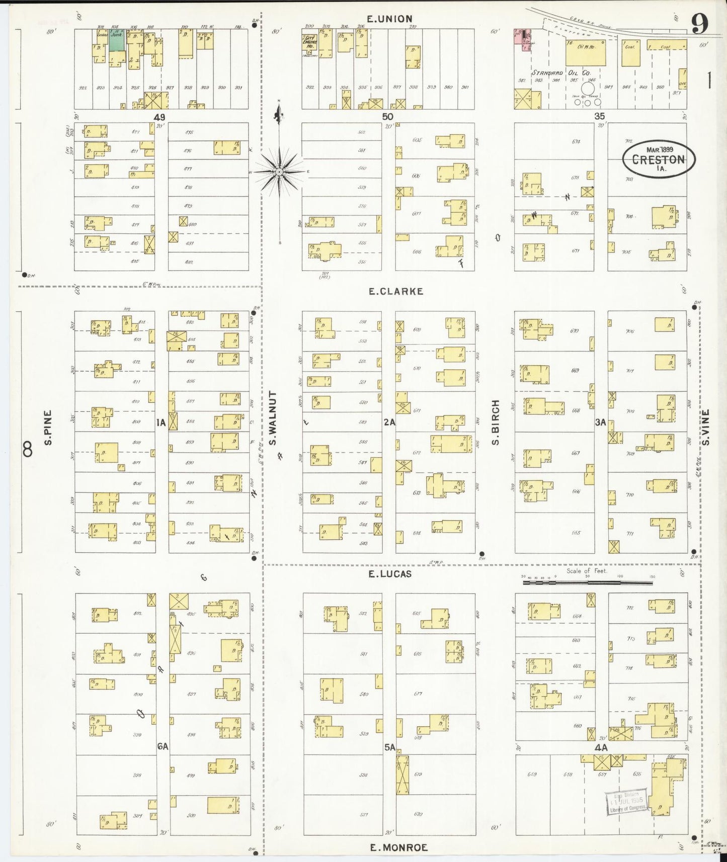Sanborn Fire Insurance Map from Creston, Union County, Iowa (1899), Sheet #0009 - Historic Sanborn Fire Insurance Map Print, vintage old map wall art