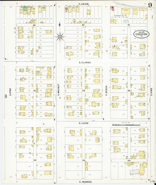 Sanborn Fire Insurance Map from Creston, Union County, Iowa (1899), Sheet #0009 - Historic Sanborn Fire Insurance Map Print, vintage old map wall art