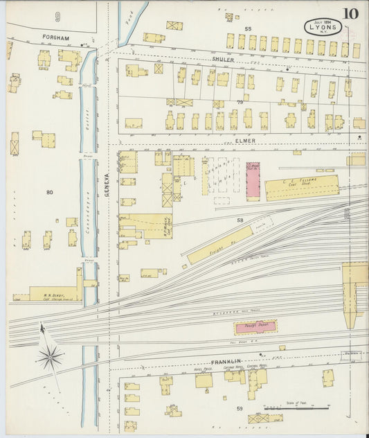 Sanborn Fire Insurance Map from Lyons, Wayne County, New York (1894), Sheet #0010 - Historic Sanborn Fire Insurance Map Print, vintage old map wall art, antique decor, genealogy gift, New York New York map