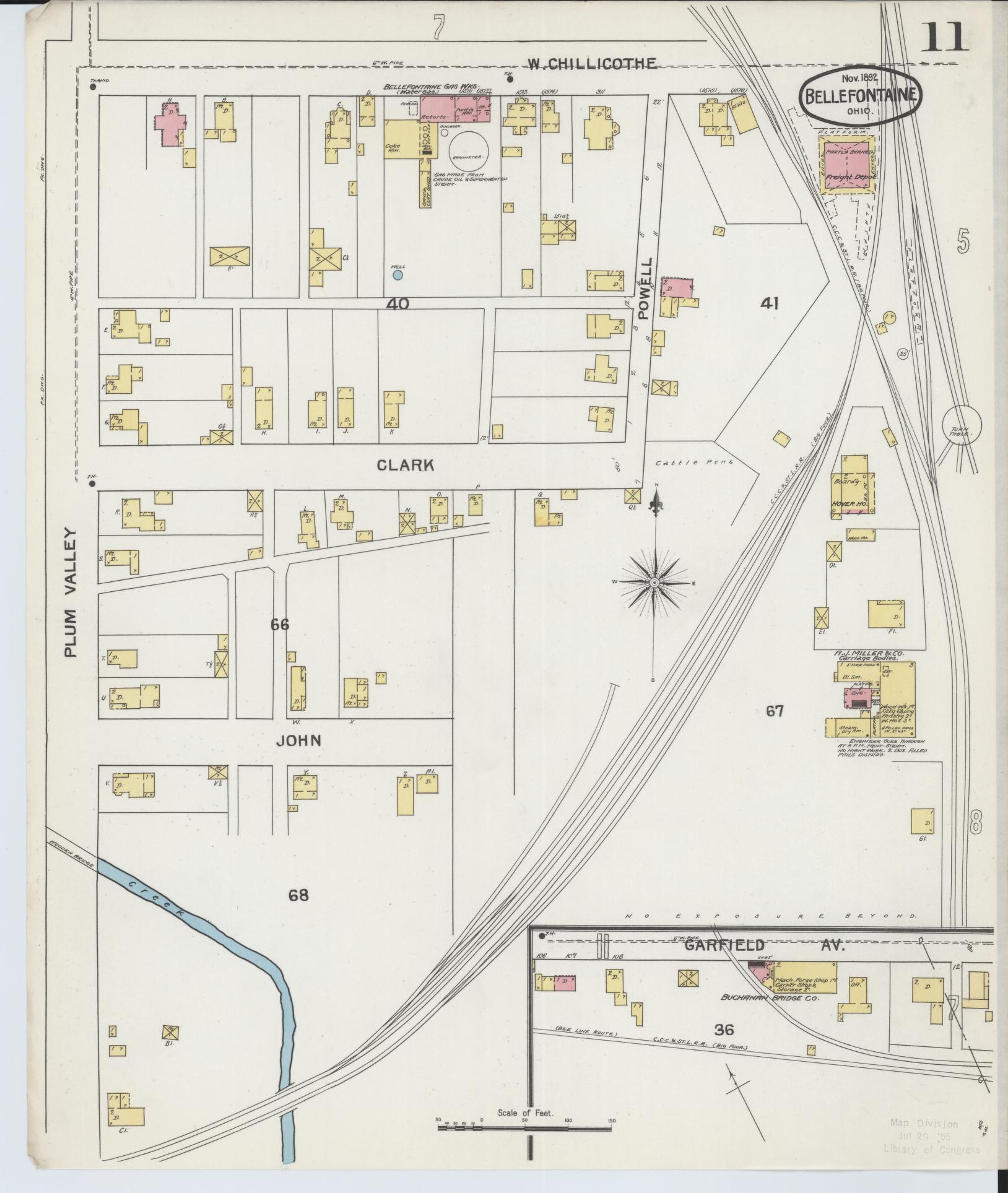 Sanborn Fire Insurance Map from Bellefontaine, Logan County, Ohio (1892), Sheet #0011 - Historic Sanborn Fire Insurance Map Print, vintage old map wall art, antique decor, genealogy gift, Ohio Ohio map